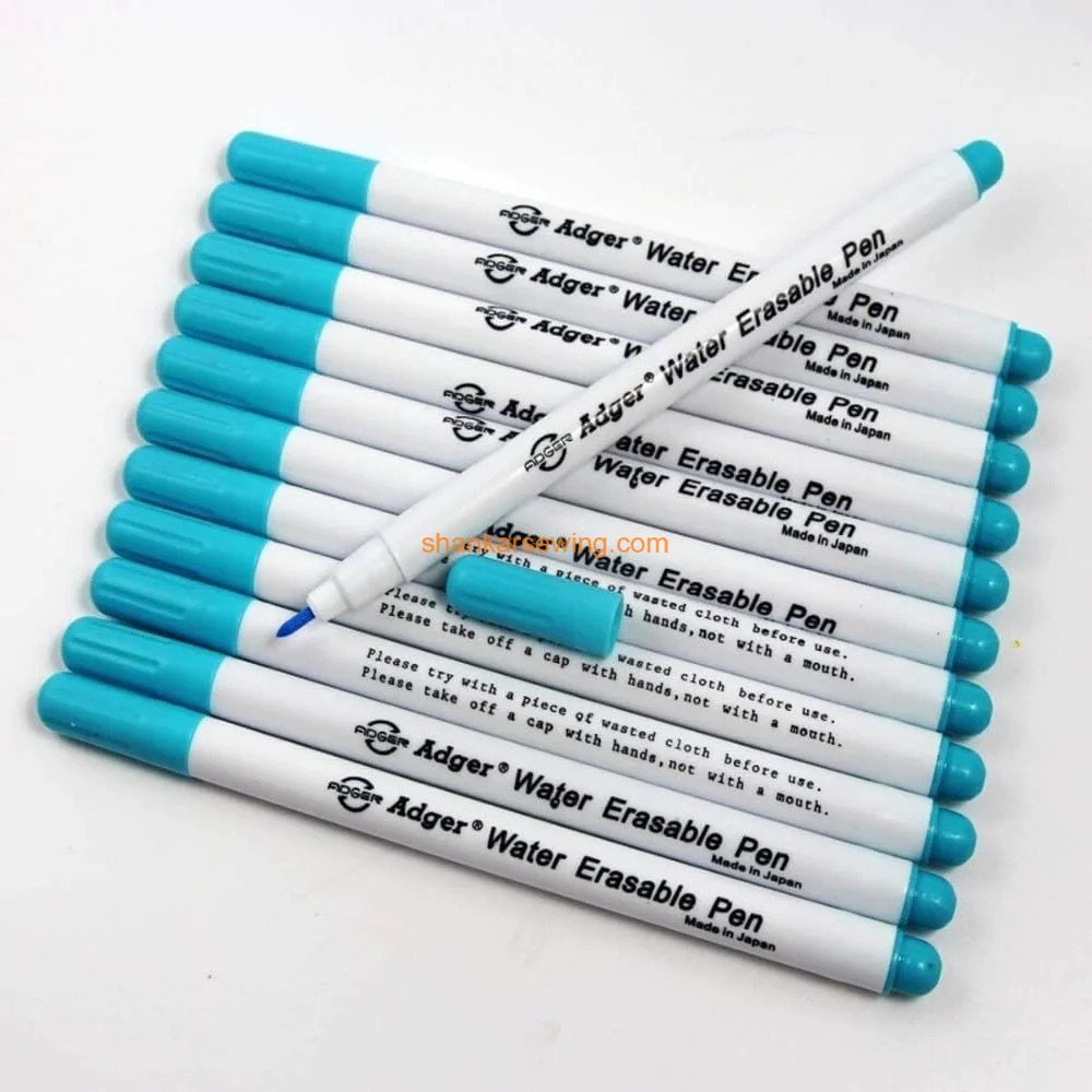 ADGER WATER ERASABLE PEN Adger Water Erasable Pen for Fabric, Sewing,Crafting Erasable Pen for Clothes Fabric Marker Temporary Marking Blue Ink DIY Projects Pack of 12 piece. 